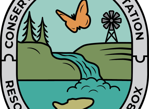 The Conservation and Adaptation Resources Toolbox logo which includes a butterfly flying over a stream with a fish in it. On the stream bank there are two trees and a windmill.